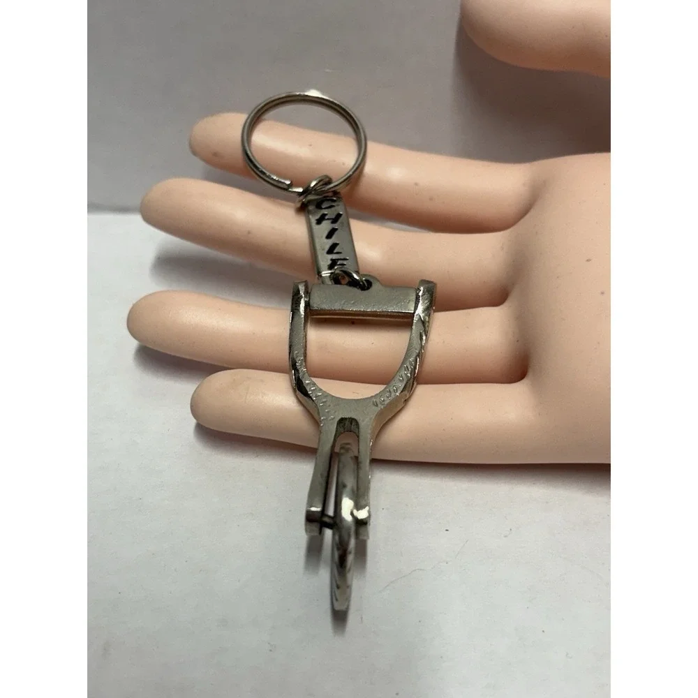 Spur Keychain Key Ring Cowboy Engraved Chile silver tone‎ metal South America